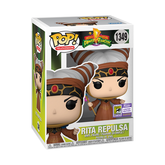 Funko Pop! Television Power Rangers Rita Repulsa figure with SDCC 2023 con sticker, collectible toy from Shak's Pop Shop.