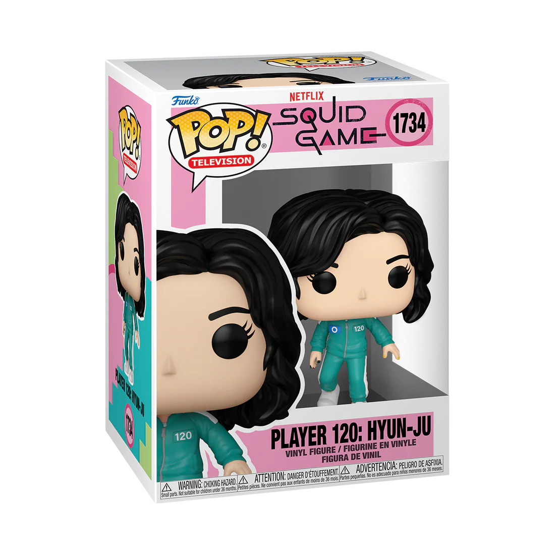Funko Pop! Television Squid Game Player 120 Hyun-Ju figure from Shak's Pop Shop, detailed collectible vinyl toy with vibrant costume