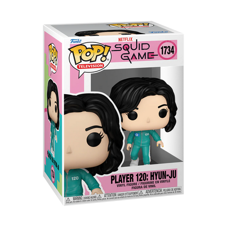 Funko Pop! Television Squid Game Player 120 Hyun-Ju figure from Shak's Pop Shop, detailed collectible vinyl toy with vibrant costume