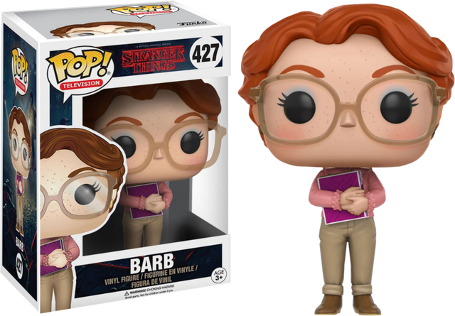 Funko Pop! Television Stranger Things Barb figure with box imperfection, collectible vinyl figure showcasing Barb's character.