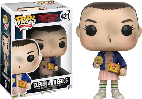 Funko Pop! Eleven with Eggos figure from Stranger Things, featuring Eleven holding Eggos in her hand, collectible toy with detailed design.