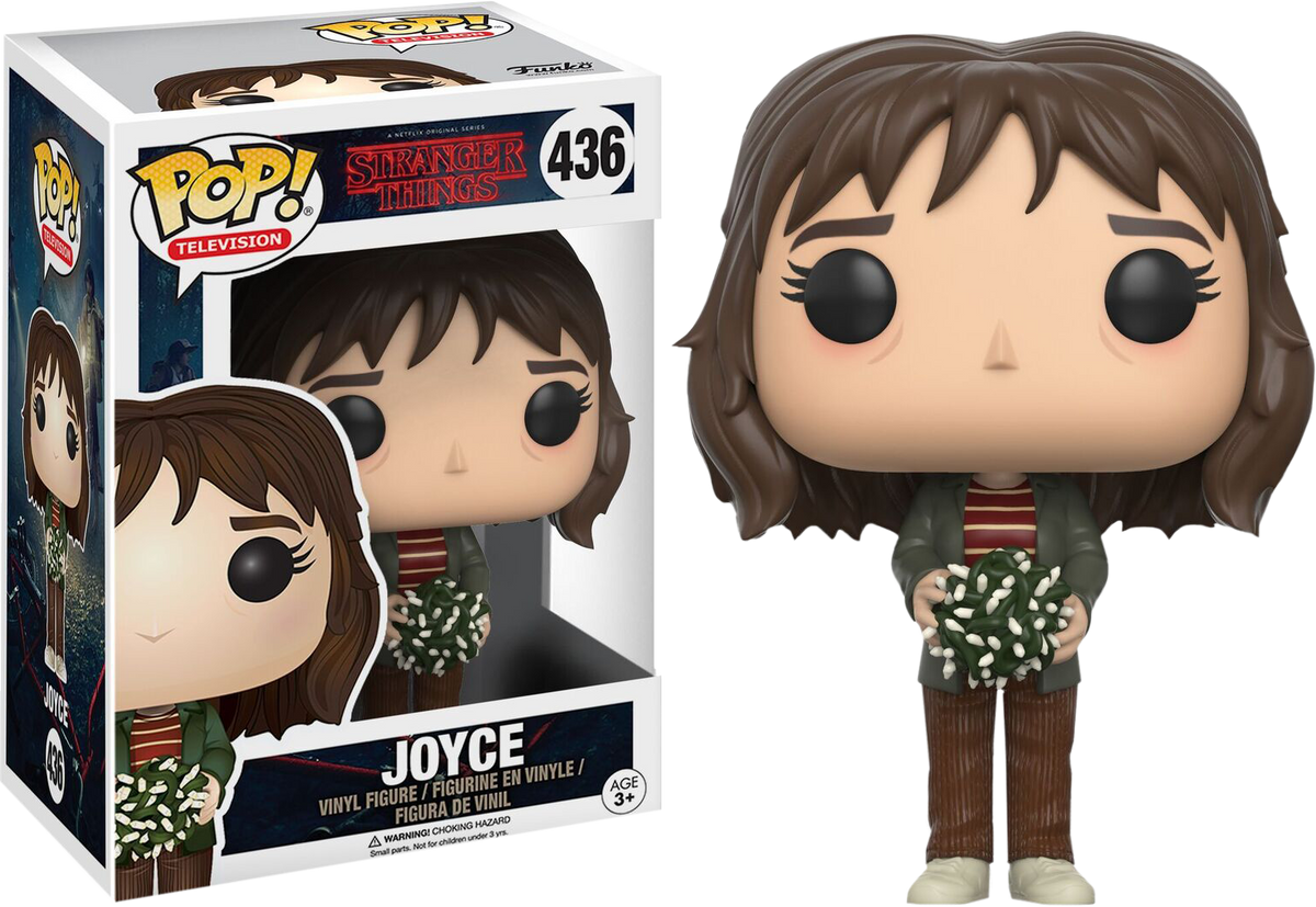 Funko Pop! Television Stranger Things Joyce figure with box imperfection, from Shak's Pop Shop, featuring detailed character design.