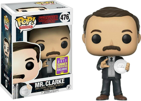 Funko Pop! figure of Mr. Clarke from Stranger Things, 2017 Summer Convention Exclusive, with detailed character features.