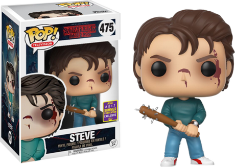 Funko Pop! Steve from Stranger Things with bloody face and baseball bat, 2017 Summer Convention exclusive, collectible figure.