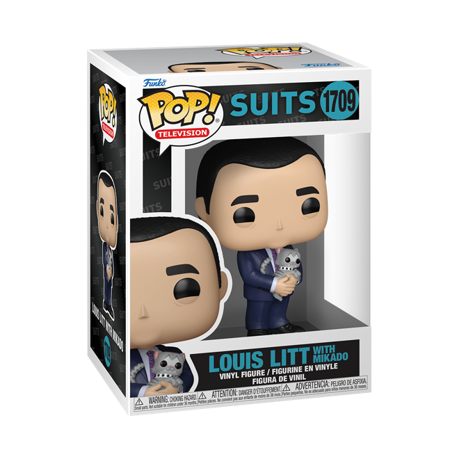 Funko Pop! Television Louis Litt with Mikado figure from Suits, collectible vinyl toy with detailed character design