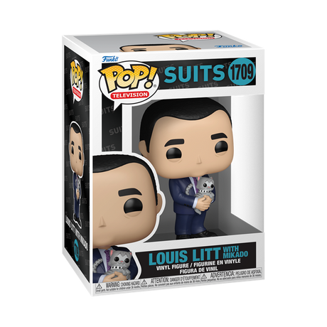 Funko Pop! Television Louis Litt with Mikado figure from Suits, collectible vinyl toy with detailed character design