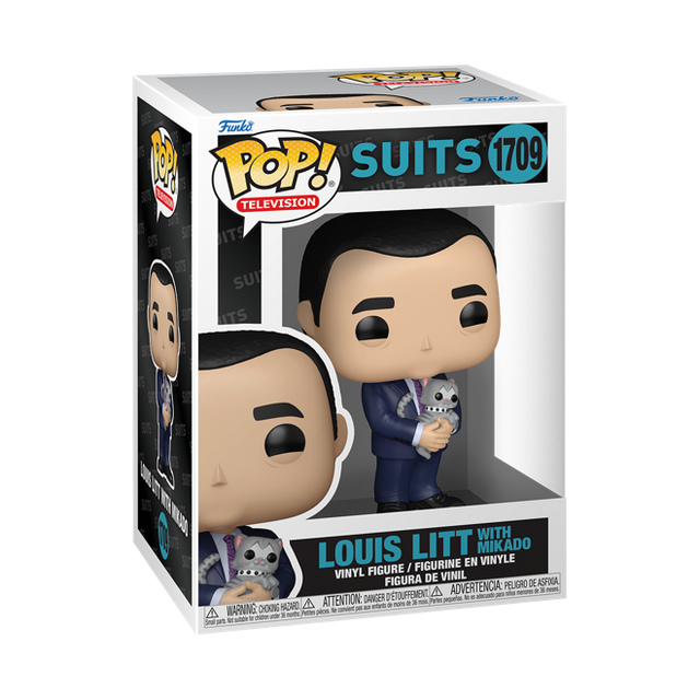 Funko Pop! Television Louis Litt with Mikado figure from Suits, collectible vinyl toy with detailed character design