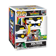 Funko Pop! Television Super Voltron figure with blazing sword, featuring 2024 SDCC sticker, displayed in its box with collector's details.