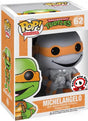 Greyscale Funko Pop! Teenage Mutant Ninja Turtles Michelangelo figure from Shak's Pop Shop with box imperfection.