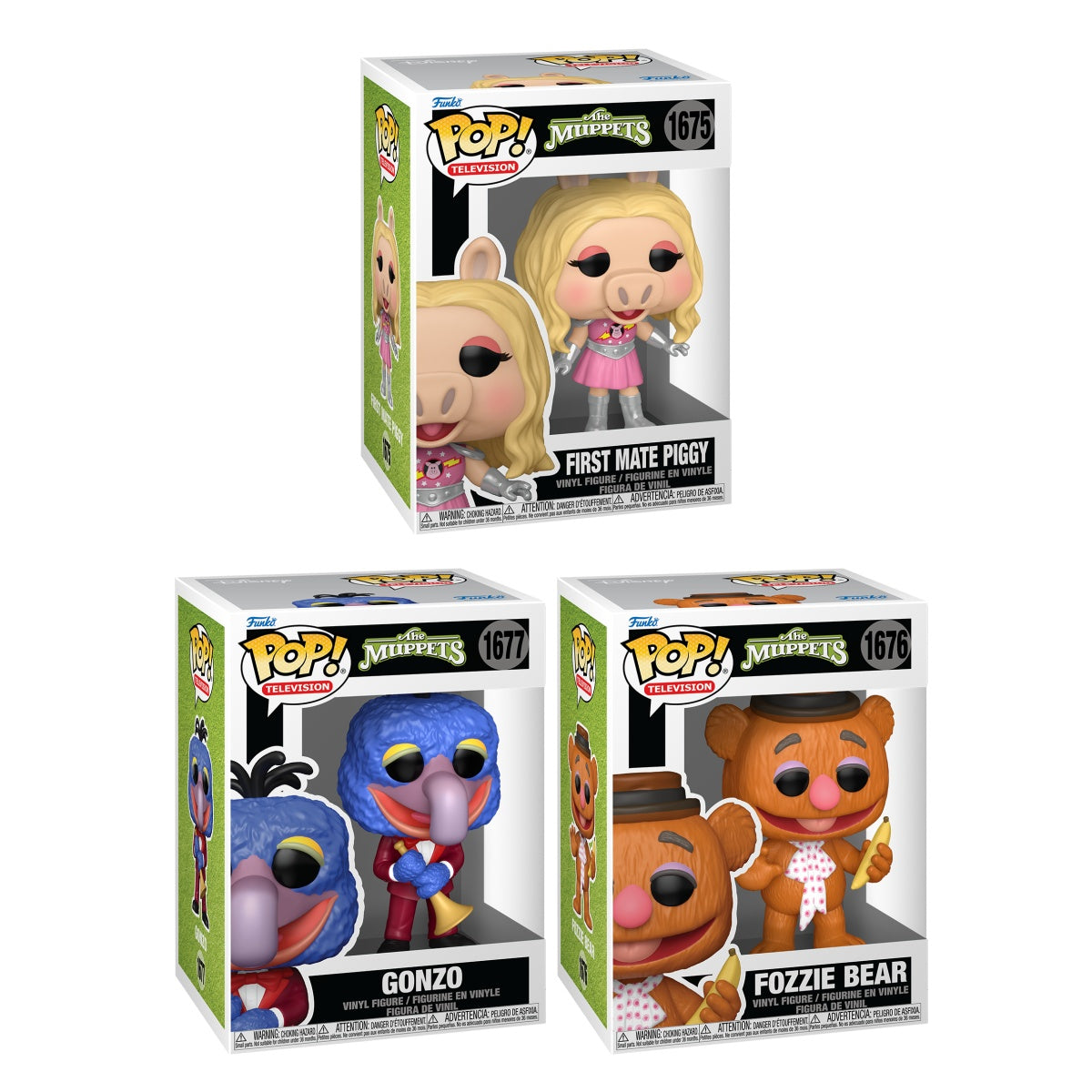 Three Funko Pop! figures from The Muppets TV show in a bundle, featuring colorful plush-style character designs.