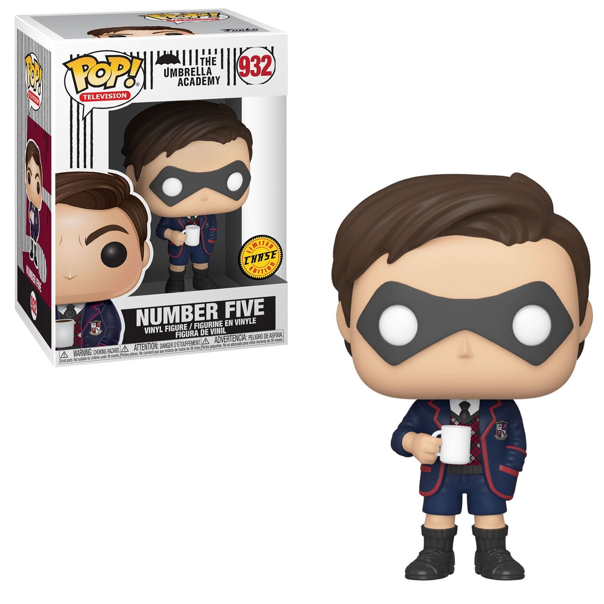 Funko Pop! Television The Umbrella Academy Number Five Chase figure with box imperfection, collectible vinyl toy in original packaging.