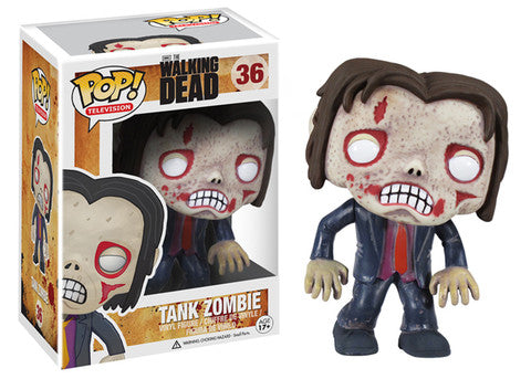 Funko Pop! The Walking Dead Tank Zombie figure with box imperfection, featuring detailed zombie character from the TV series.