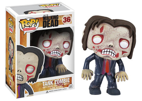 Funko Pop! The Walking Dead Tank Zombie figure with box imperfection, featuring detailed zombie character from the TV series.
