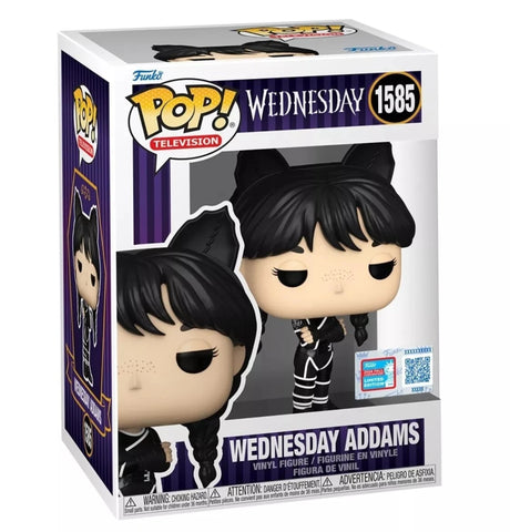 Funko Pop! Television Wednesday Addams in cat costume, 2024 NYCC shared exclusive figure by Shak's Pop Shop.