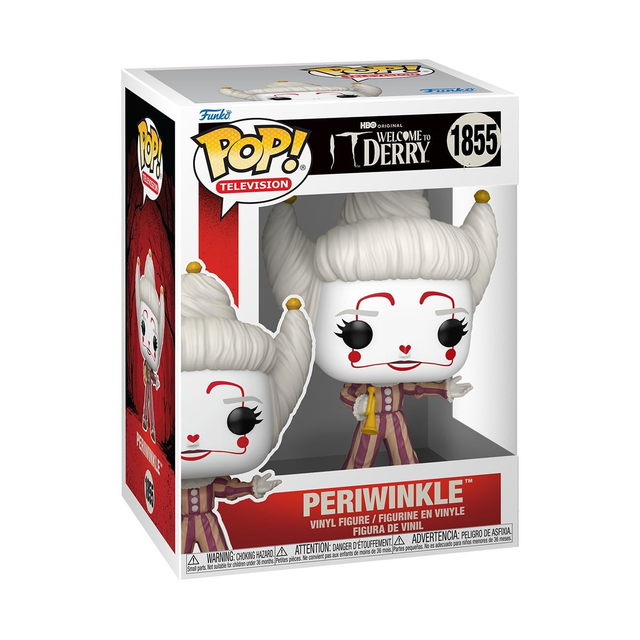 Funko Pop! Television Welcome to Derry Periwinkle figure by Shak's Pop Shop in its box with minor imperfection visible.