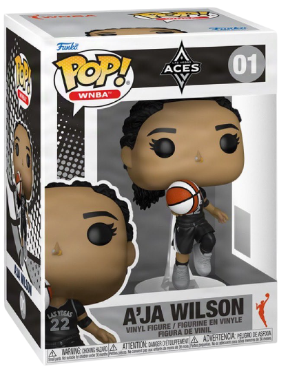 Funko Pop! figure of A'Ja Wilson from the WNBA Las Vegas Aces, collectible toy by Shak's Pop Shop.