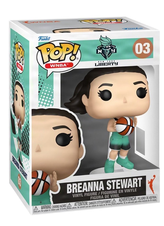 Funko Pop! figure of Breanna Stewart in New York Liberty WNBA uniform, collectible toy from Shak's Pop Shop.