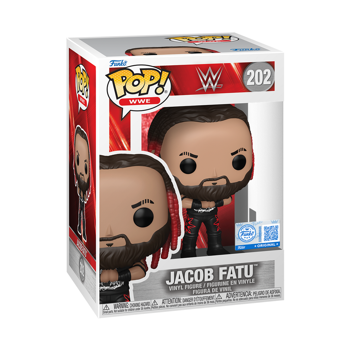 Funko Pop! WWE Jacob Fatu figure from Shak's Pop Shop, exclusive collectible toy with detailed wrestling character design.