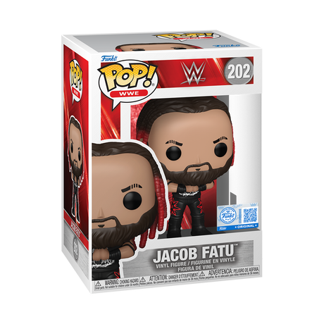 Funko Pop! WWE Jacob Fatu figure from Shak's Pop Shop, exclusive collectible toy with detailed wrestling character design.