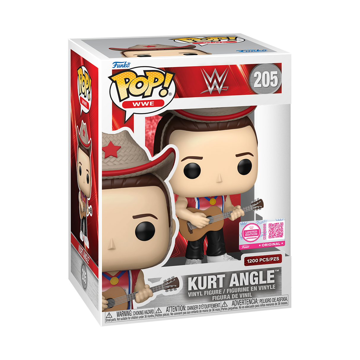 Funko Pop! WWE Kurt Angle figure from Funko Legendary Edition, Fanatics Exclusive, with detailed wrestling character design.
