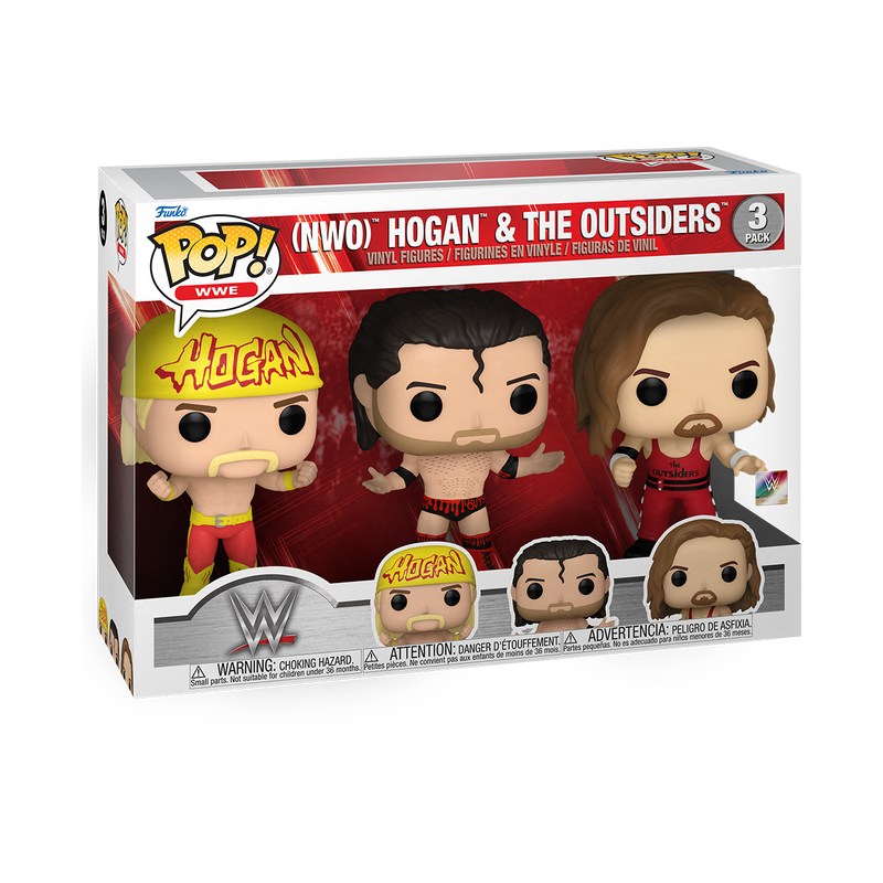 Funko Pop! WWE NWO Hogan and The Outsiders 3-Pack figures featuring detailed collectible figures from Shak's Pop Shop.