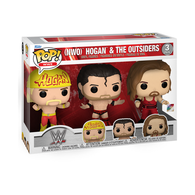 Funko Pop! WWE NWO Hogan and The Outsiders 3-Pack figures featuring detailed collectible figures from Shak's Pop Shop.