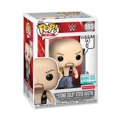 Funko Pop! WWE Stone Cold Steve Austin figure from Shak's Pop Shop, exclusive LE 9,500 with detailed box and collectible design.