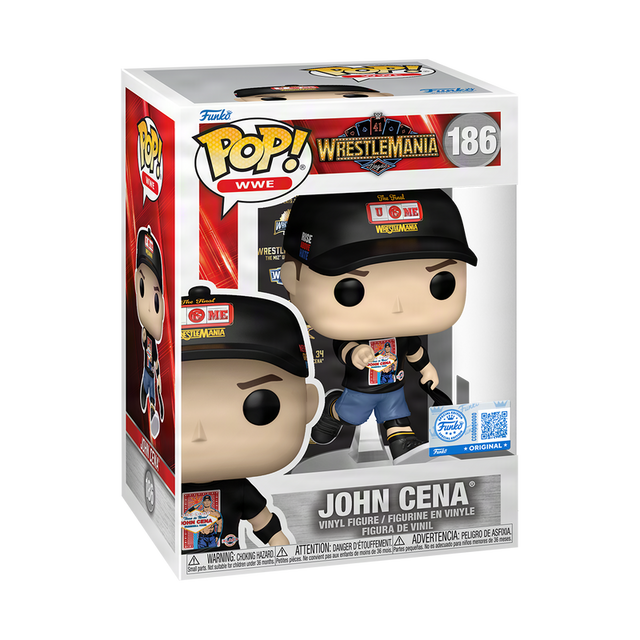 Funko Pop! WWE Wrestlemania 41 John Cena figure, special edition with detailed wrestling character design.