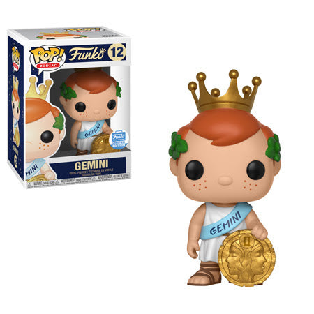 Funko Pop! Zodiac Freddy Funko Gemini figure from Shak's Pop Shop, featuring a Gemini-themed design and collectible style.