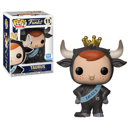 Funko Pop! Zodiac Freddy Funko Taurus figure from Shak's Pop Shop, featuring Taurus zodiac symbol and collectible design.