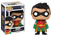 Funko Pop! figure of Robin from Batman: The Animated Series, collectible toy from Heroes series, shown in vibrant pose.
