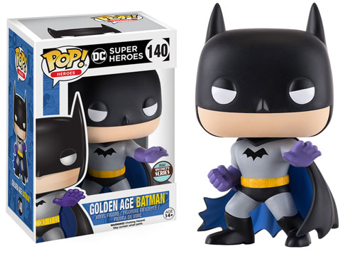 Funko Pop! figure of Golden Age Batman from Heroes Specialty Series, collectible toy with detailed Batman costume and classic design.