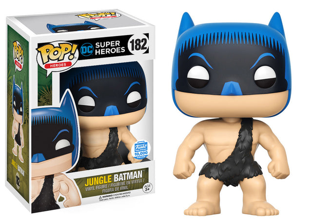 Funko Pop! Heroes Jungle Batman figure from Shak's Pop Shop, with box imperfection, limited edition exclusive collectible.