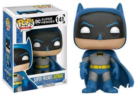 Funko Pop! figure of Batman from Heroes: Super Friends series, collectible vinyl toy with detailed costume and iconic cape.