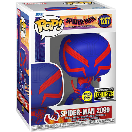 Funko Pop! Marvel Spider-Man 2099 Glow figure from Across the Spider-Verse with box imperfection, displayed by Shak's Pop Shop.