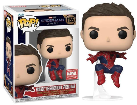 Funko Pop! Marvel Friendly Neighborhood Spider-Man figure with box imperfections, collectible Marvel character from Spider-Man No Way Home.
