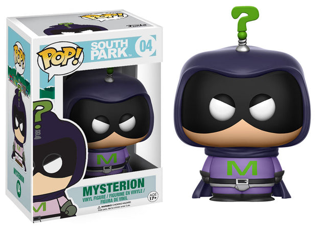 Funko Pop! of Mysterion from South Park, with box imperfection, produced by Shak's Pop Shop.