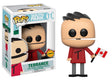 Funko Pop! figure of South Park's Terrance Chase with Canadian flag, featuring a box imperfection, from Shak's Pop Shop.