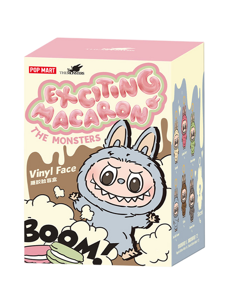 Pop Mart The Monsters Exciting Macaron vinyl face blind box by Shak's Pop Shop, featuring colorful collectible toy packaging.