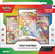 Pokemon TCG First Partner Illustration Collection Series 1 card display featuring colorful artwork of iconic Pokémon characters.