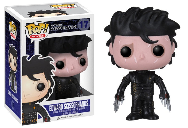 Funko Pop! Edward Scissorhands figure from Movies collection, featuring character with scissor hands and gothic costume.