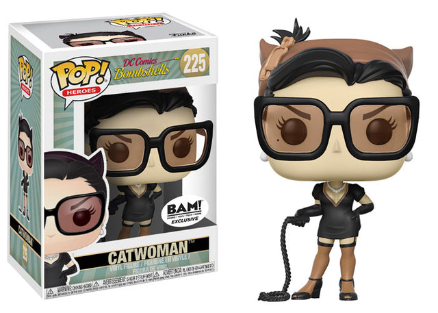 DC Bombshells Catwoman BAM Exclusive figure from Heroes series with minor box imperfection, displayed in a detailed collectible pose.