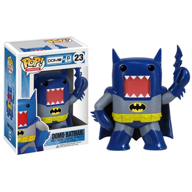 DC Comics Pop! Heroes Domo as Batman collectible figure from Shak's Pop Shop, featuring Batman in Domo style with detailed costume.