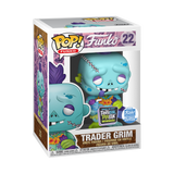 Trader Grim Funko Shop collectible figure by Shak's Pop Shop, featuring a detailed Grim reaper design with a scythe and dark attire.