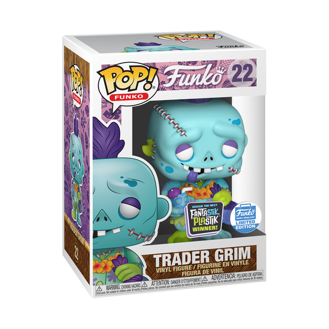 Trader Grim Funko Shop collectible figure by Shak's Pop Shop, featuring a detailed Grim reaper design with a scythe and dark attire.