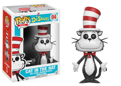 Funko Pop! figure of the Cat in the Hat from Dr. Seuss, featuring the iconic red and white striped hat and playful design.