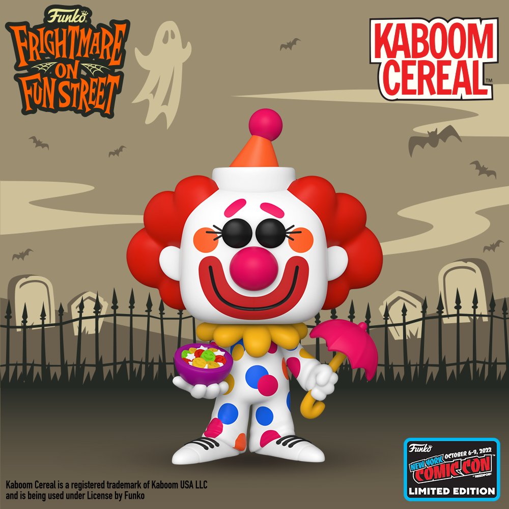 Funko Pop! Ad Icons Kaboom Cereal figure with NYCC 2022 sticker, collectible toy from Shak's Pop Shop.