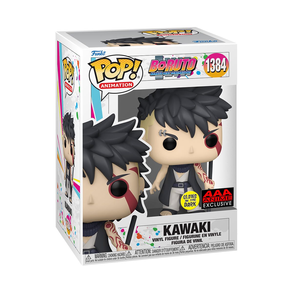 Funko Pop! Animation Boruto Kawaki Prologue glow figure, AAA Exclusive, with detailed character design and vibrant colors.
