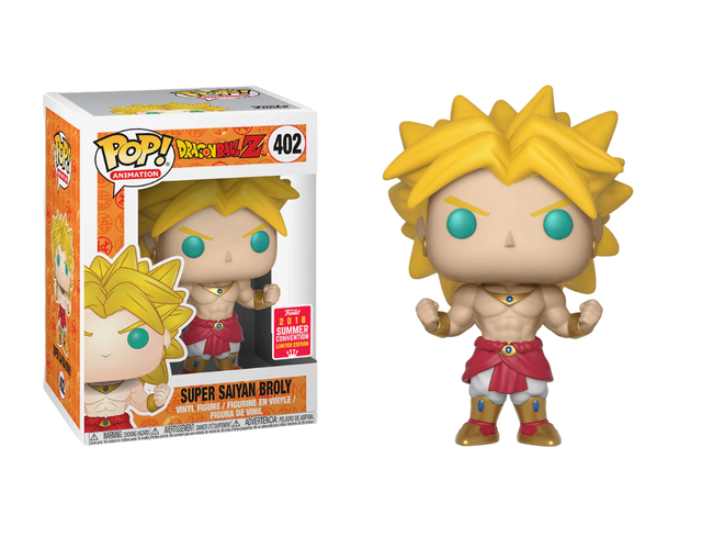 Funko Pop! Animation Dragon Ball Z Super Saiyan Broly figure from 2018 SDCC shared exclusive, with detailed character design.