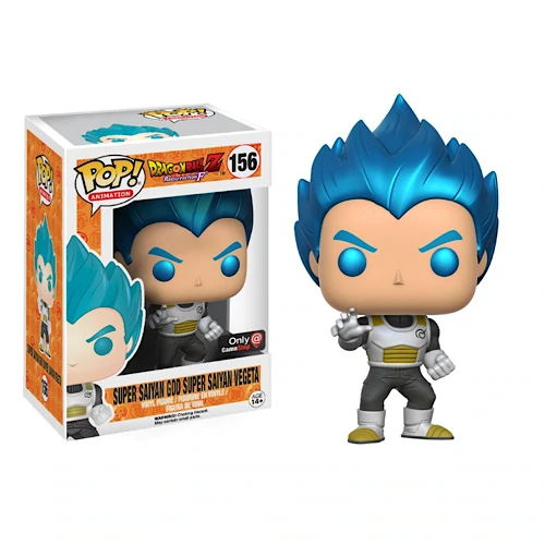 Funko Pop! Dragon Ball Z Super Saiyan God Vegeta Metallic figure, collectible vinyl toy from Shak's Pop Shop, exclusive design.